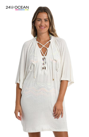 24th & Ocean Solid Lace-Up Tunic Swimsuit Cover Up