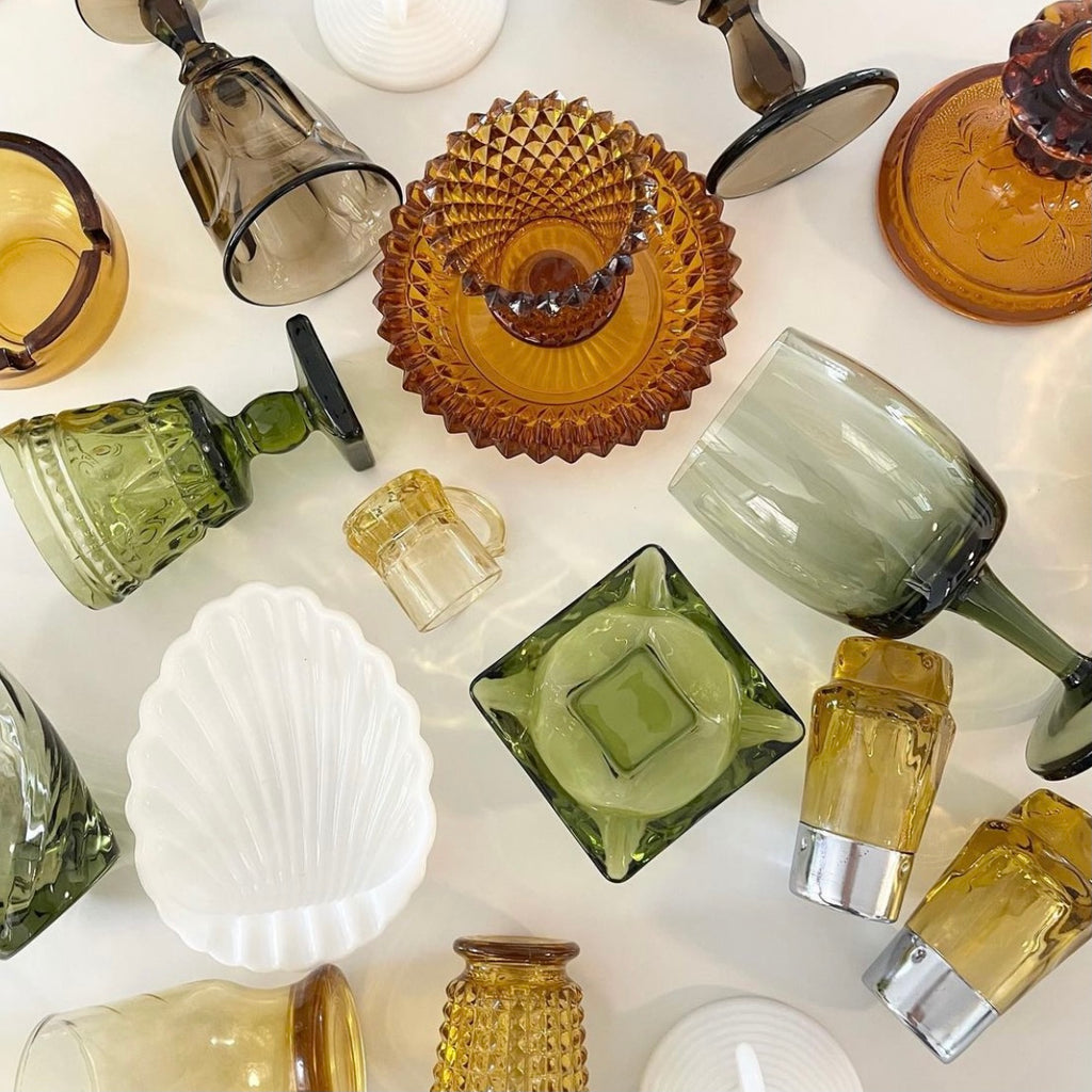 Sage green vintage glassware - Megan Heloise Blog How to Style Sage Green Interiors