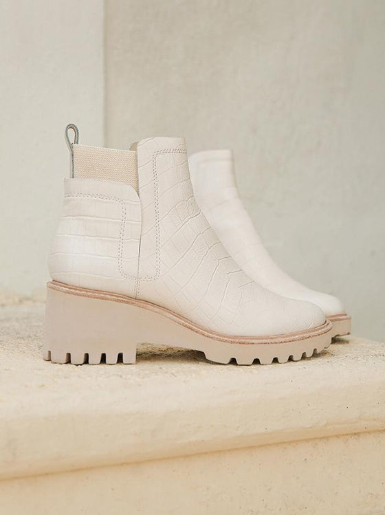 huey booties in ivory croco print leather