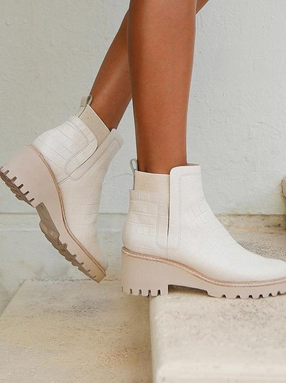 huey booties in ivory croco print leather