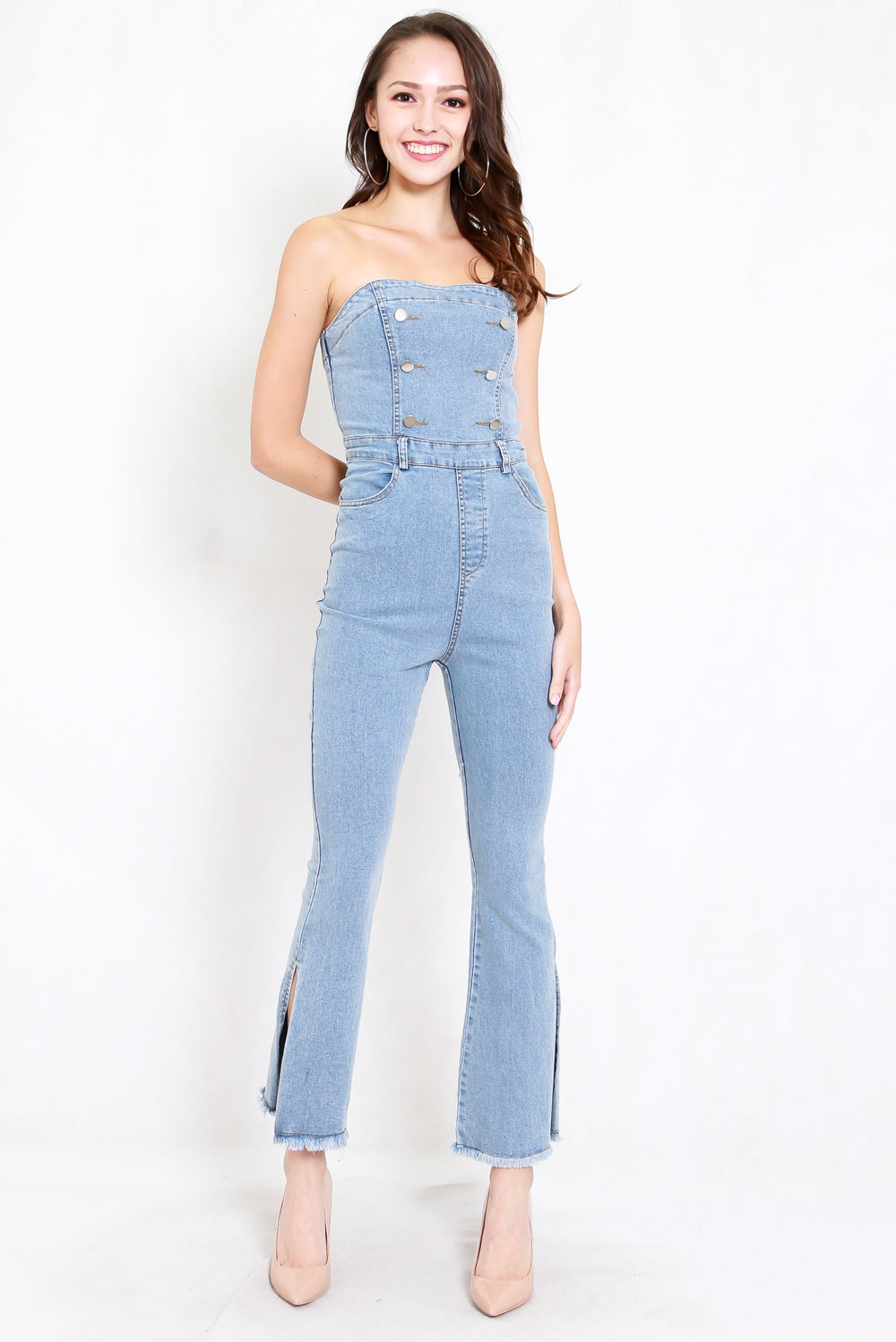 tube denim jumpsuit