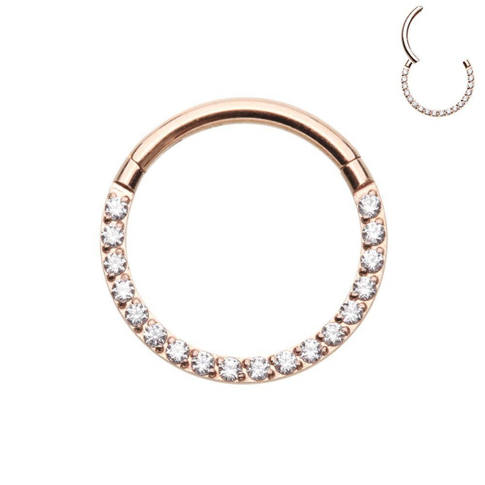Rose Gold Front Facing Multi Gem Steel Seamless Hinged Clicker Ring