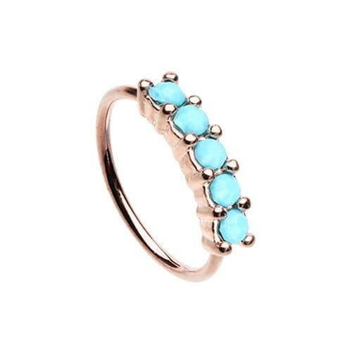 Rose Gold Turquoise Seamless Prong set 5 Gem Bendable Nose Hoop