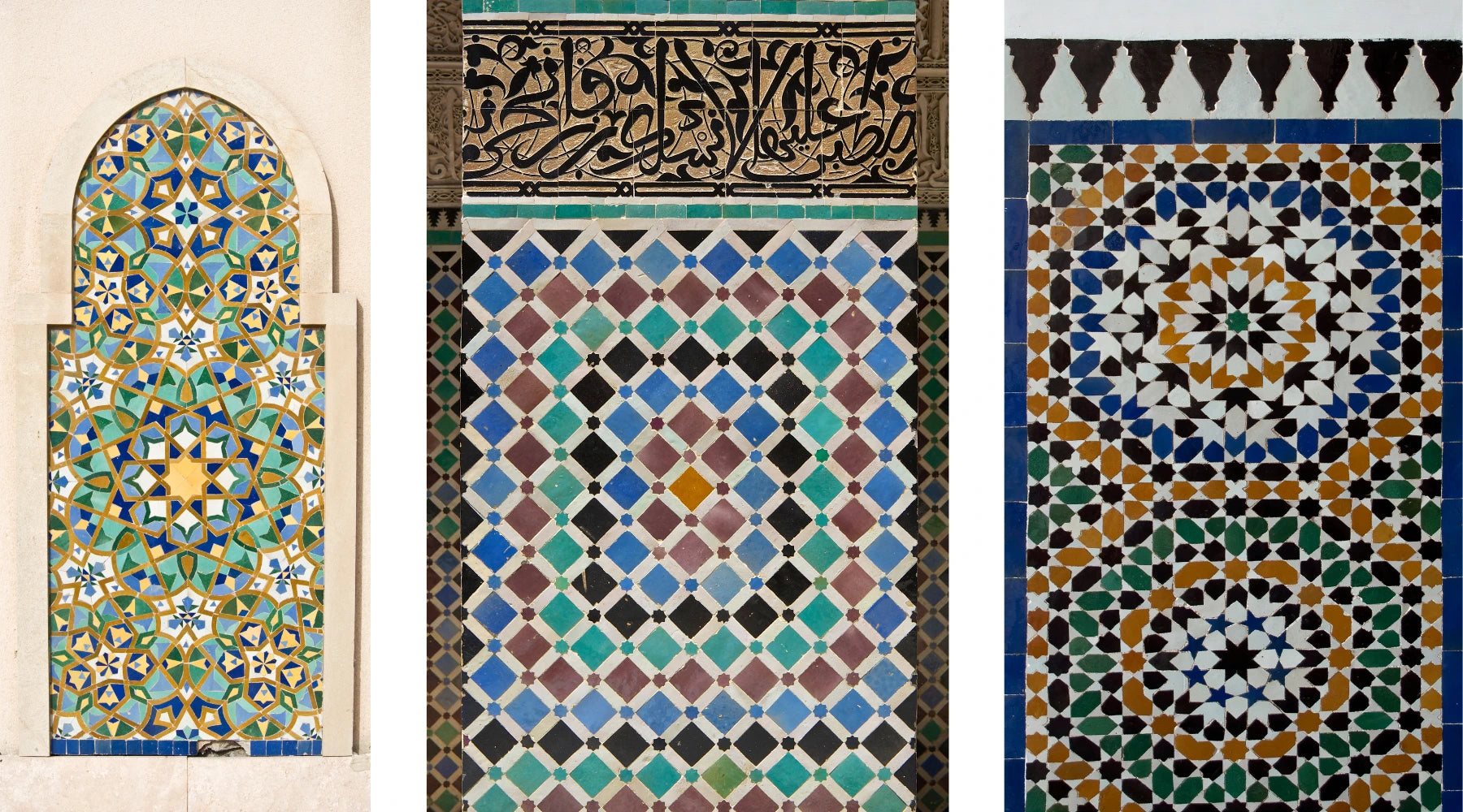 different geometric complex colored patterns of moroccan zellige