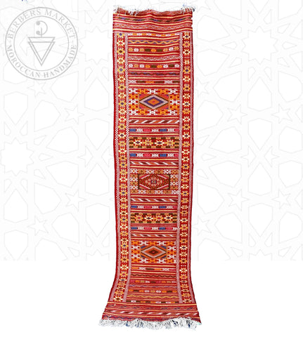 Taznakht Kilim flatweave runner Moroccan rug, size: 2.3 x 11.49 ft / 70 x 350 cm