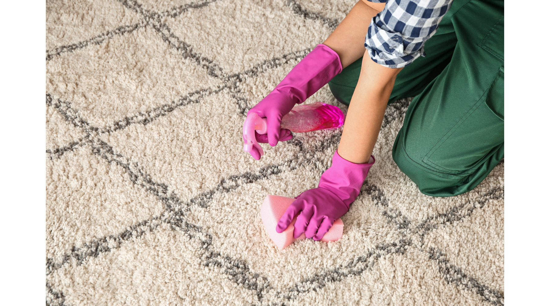 woman cleaning a handmade Moroccan beni rug with homemade rug cleaning solution