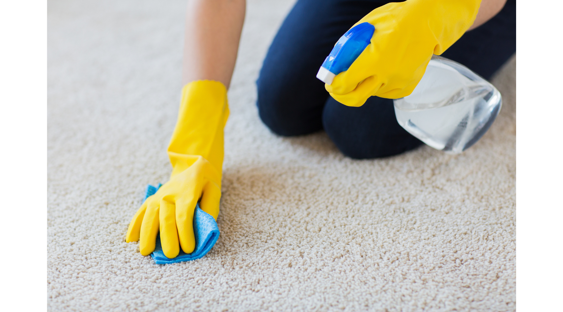 woman spraying homemade carpet cleaning solution on a rug