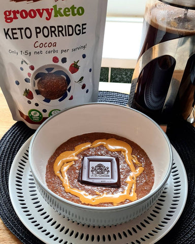 Groovy Keto Cocoa Porridge with Peanut Butter and Dark Chocolate
