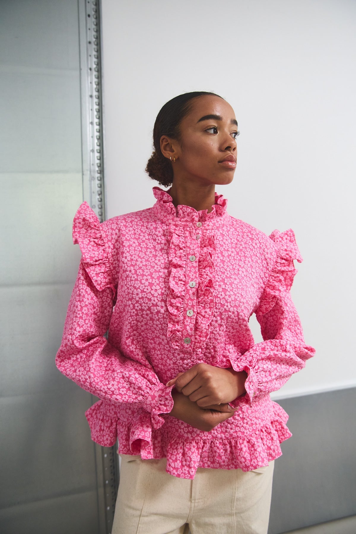 Reno Ruby Ruffle Blouse Bright Pink