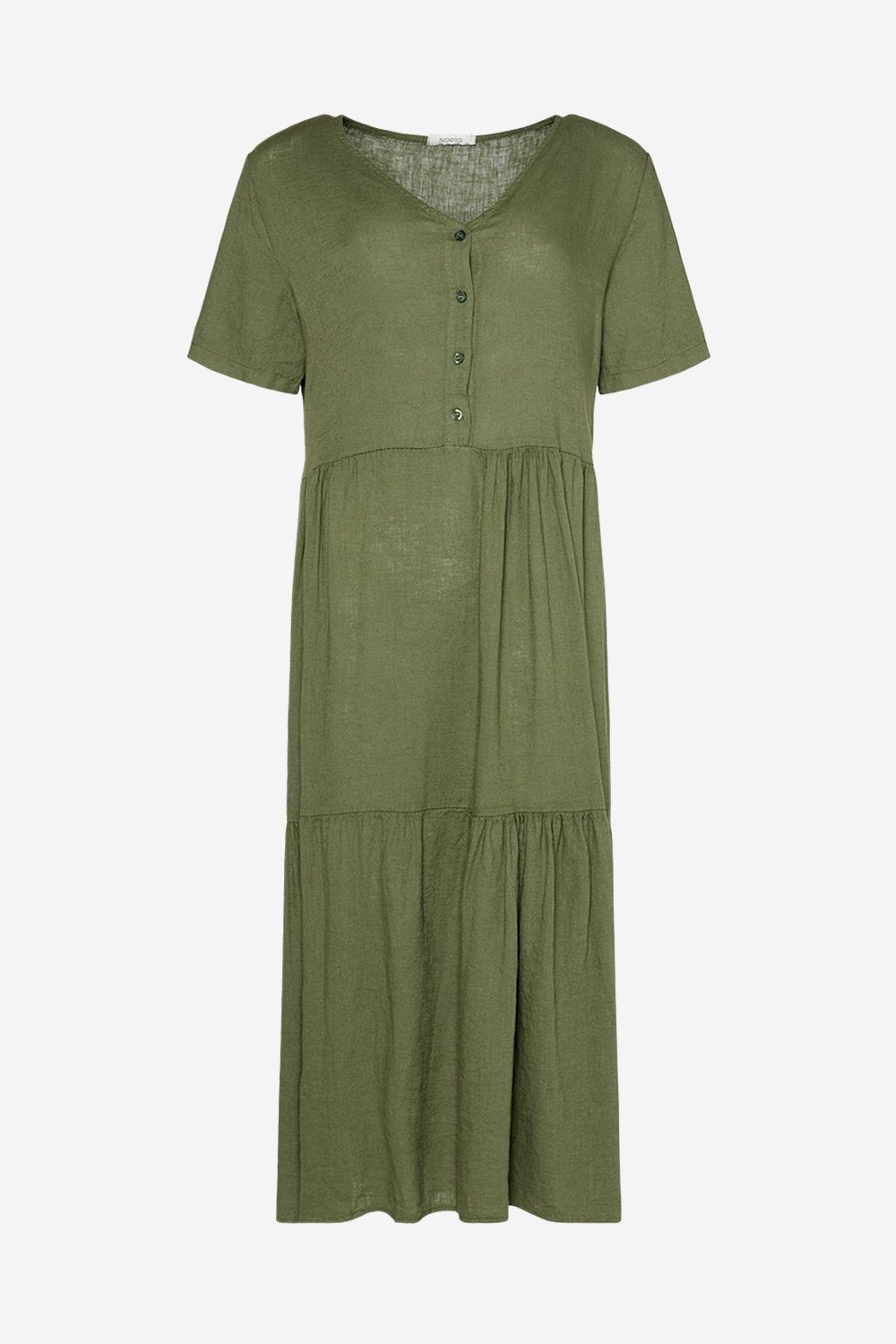 Lipe V-neck ss Linen Mix Army