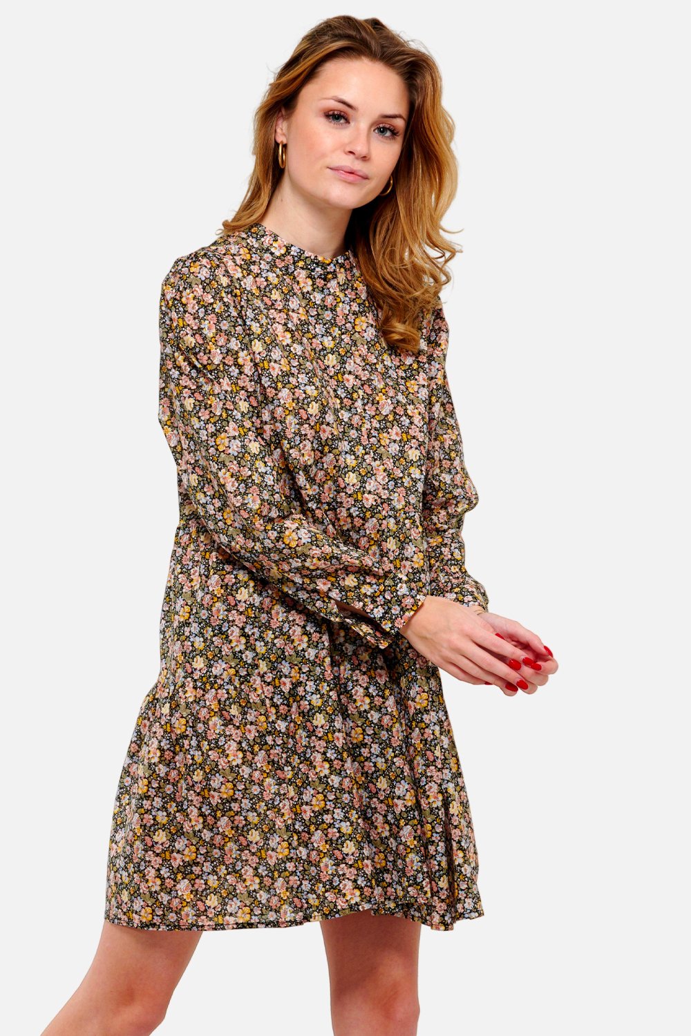 Alexa Dress Cotton Camel Mix Flower Print