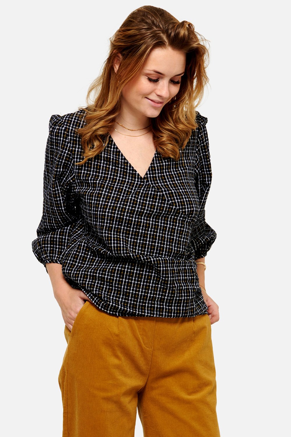 Felicia Blouse Seersucker Mustard Checks