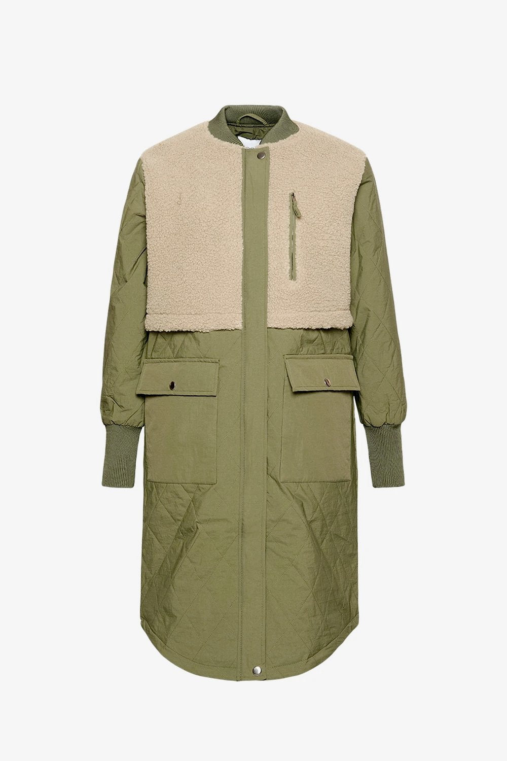 Etta Pile Coat Polyester Beige/army Mix