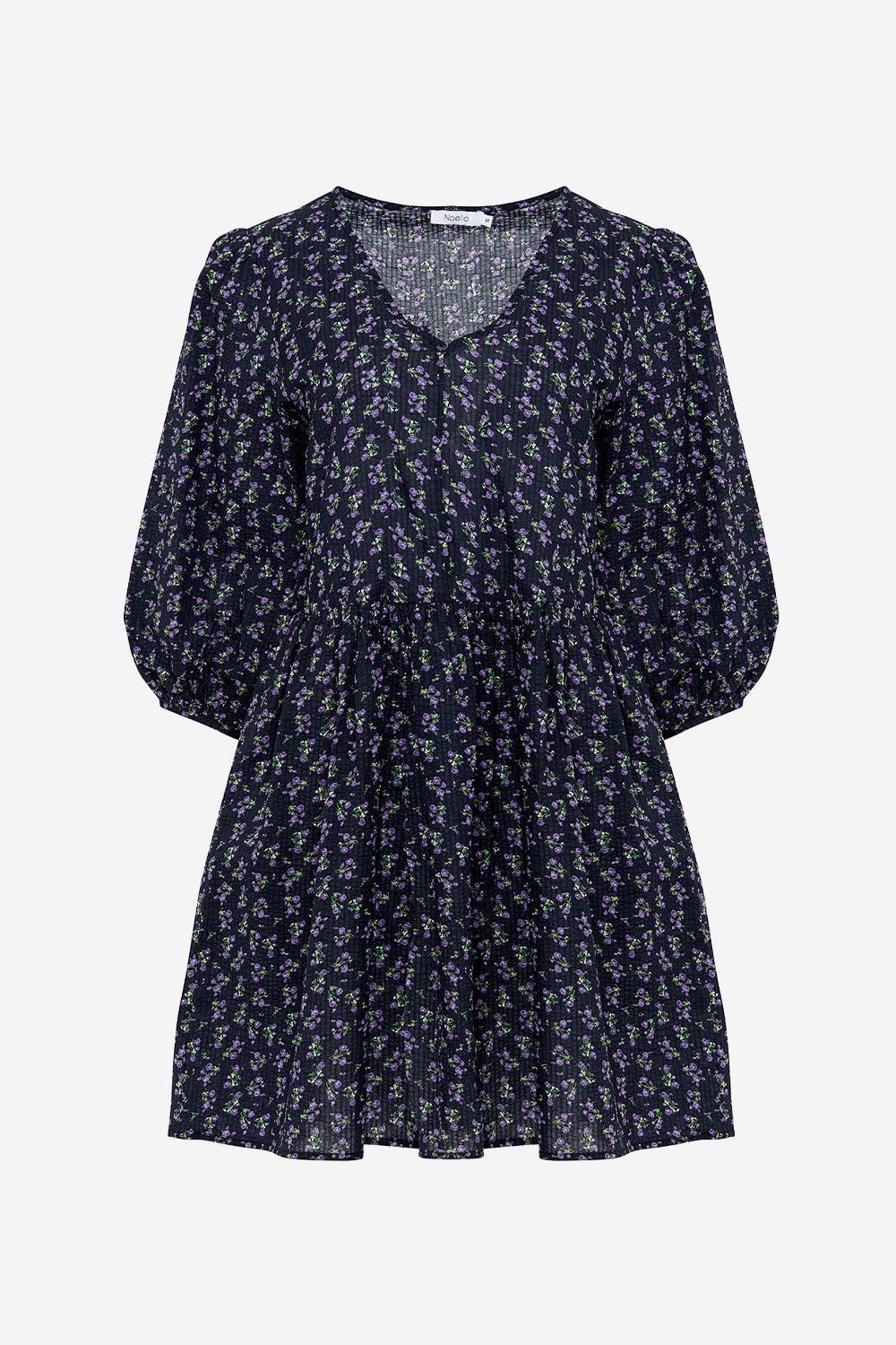 Farris Dress Seersucker Navy/lilac Flower