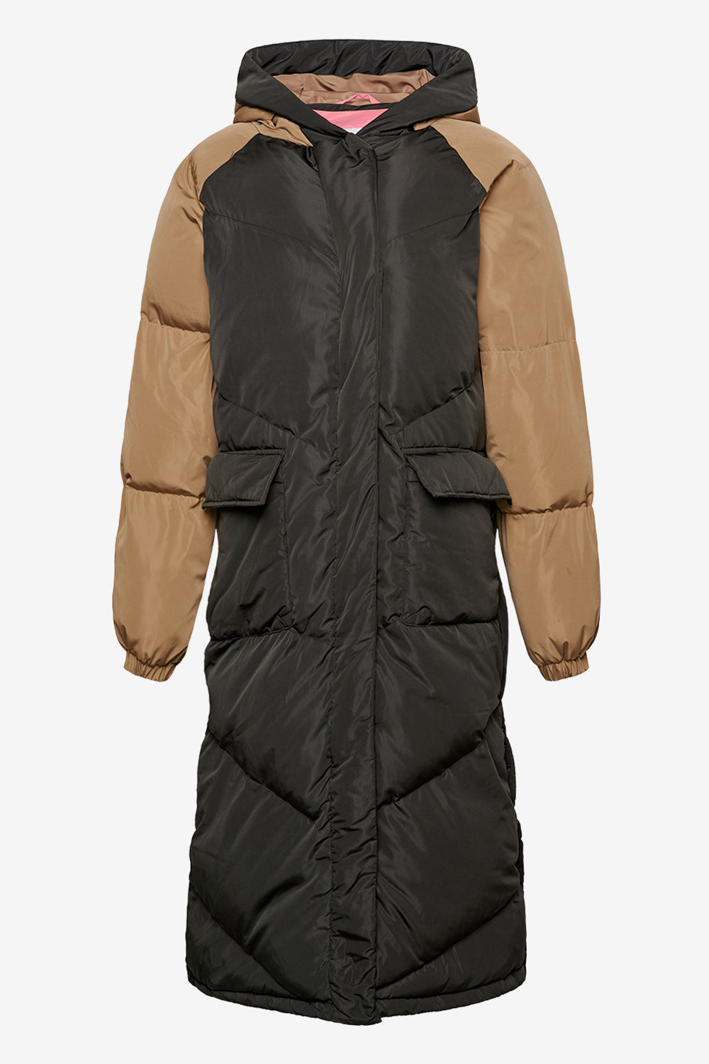 Kaila Oversize Puffer Coat Black/camel Mix