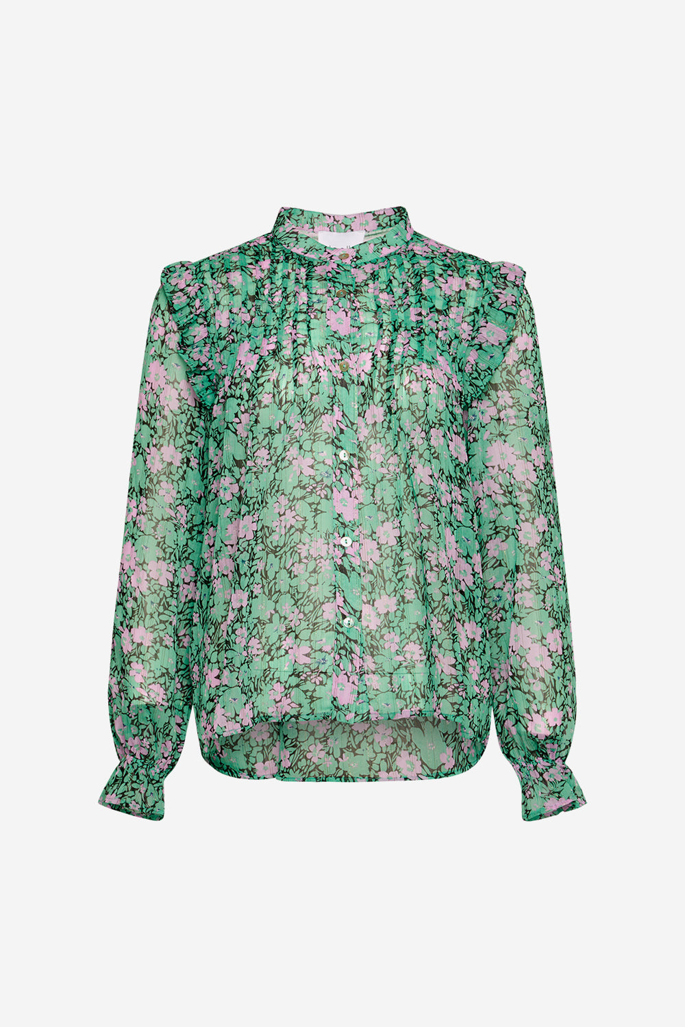 Melody Flounce Shirt Green w. Lilac Flower