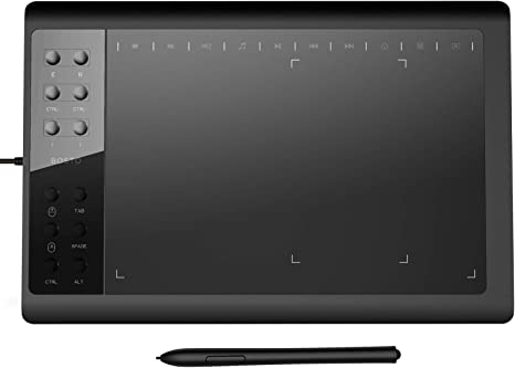 XOPPOX Graphics Drawing Tablet 10 x 6 Inch Large Active Area with 8192  Levels Battery-Free Pen and 12 Hot Keys, Compatible with PC/Mac/Android OS  for