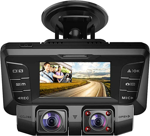 PRUVEEO 12'' Triple Mirror Dash Cam, Front Inside and Rear 3 Channel Full  Touch Screen Rear View Mirror Backup Camera, IR Night Vision(Sony Sensor)