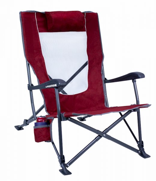 GCI Outdoor Low-Ride Recliner chair with drink in beverage holder