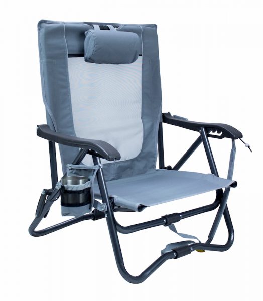 GCI Outdoor Bi-Fold Slim Event Chair with drink in beverage holder