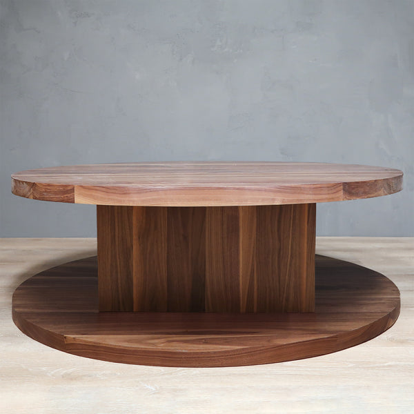 2-Level Round Coffee Table with Square Base