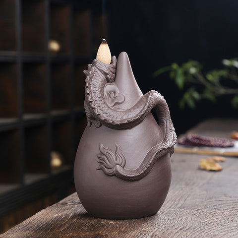 waterfall cascading dragon incense burner