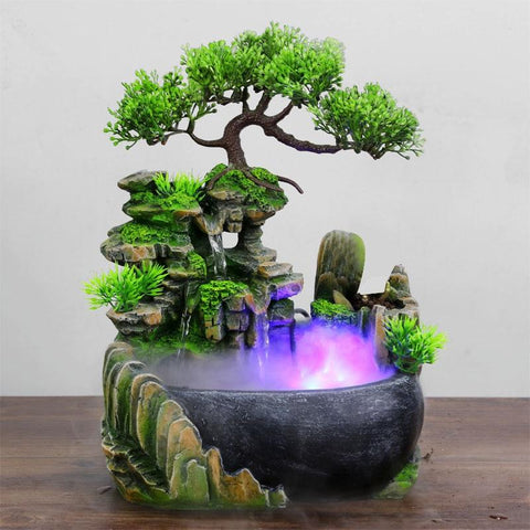 Feng Shui Bonsai Waterfall Indoor Fountain With Fog & LED