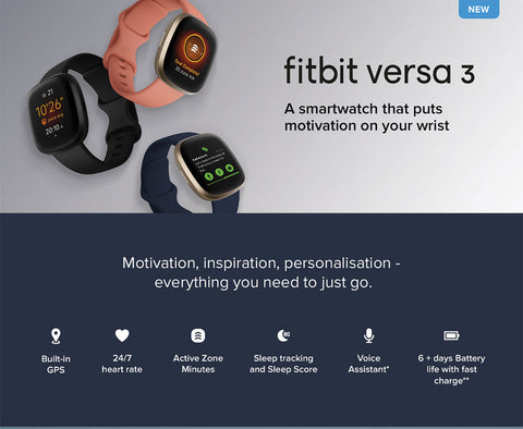 Fitbit Versa 3 Health & Fitness Smartwatch with GPS, 24/7 Heart Rate, Alexa  Built-in, 6+ Days Battery, Black/Black, One Size (S & L Bands Included)