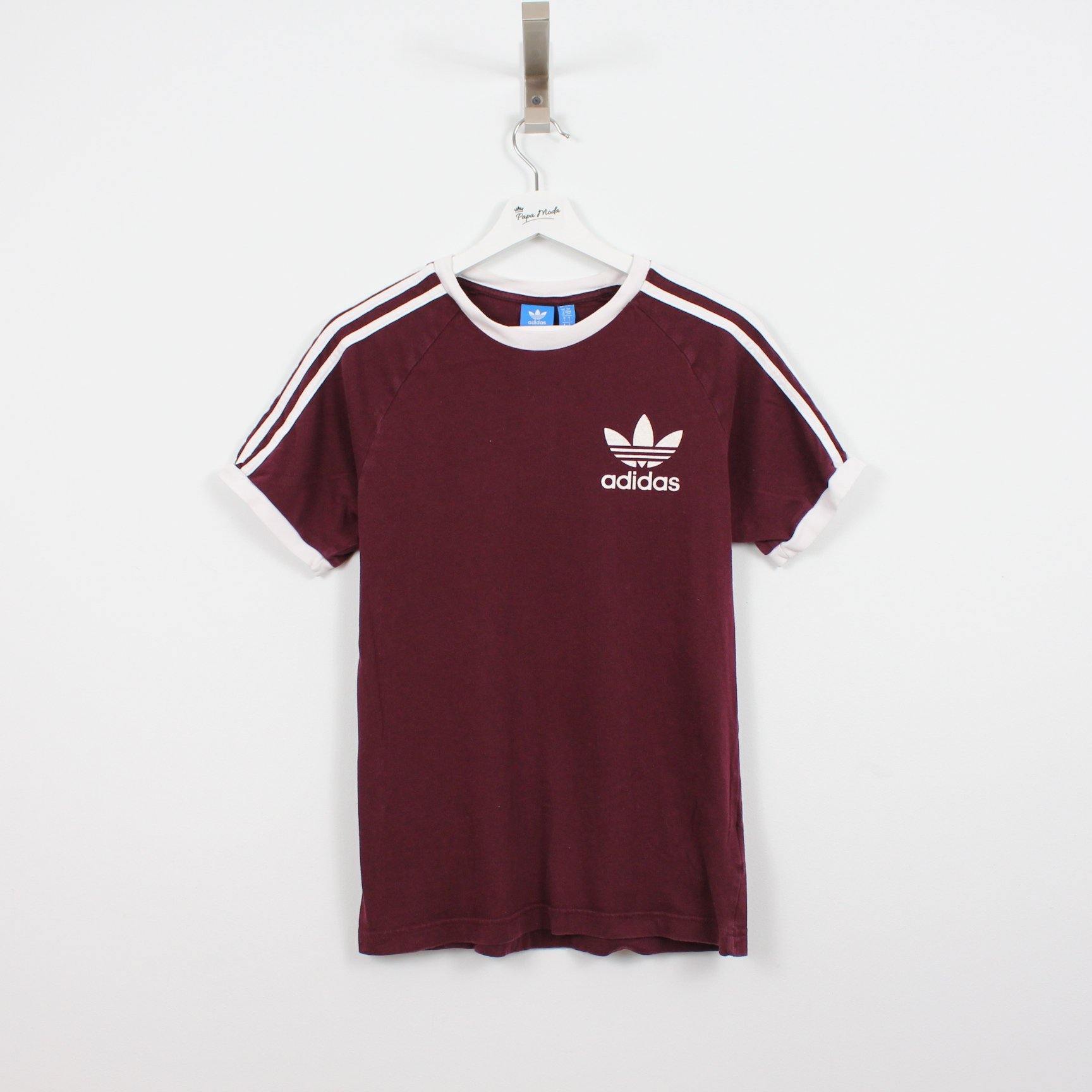 burgundy and white adidas shirt