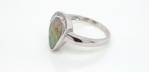 Diamond opal engagement ring