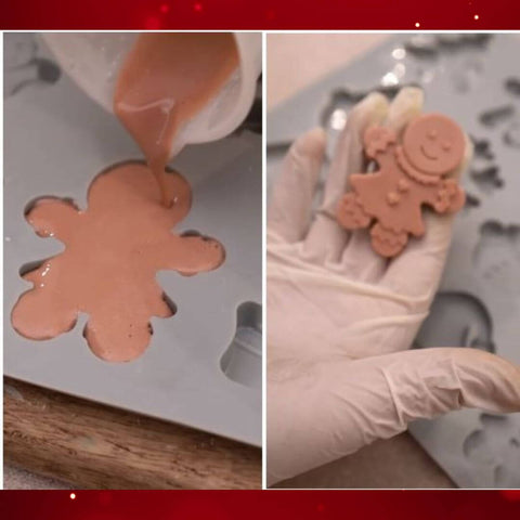 Step 4 Pour the soap base in Gingerbread man soap mold