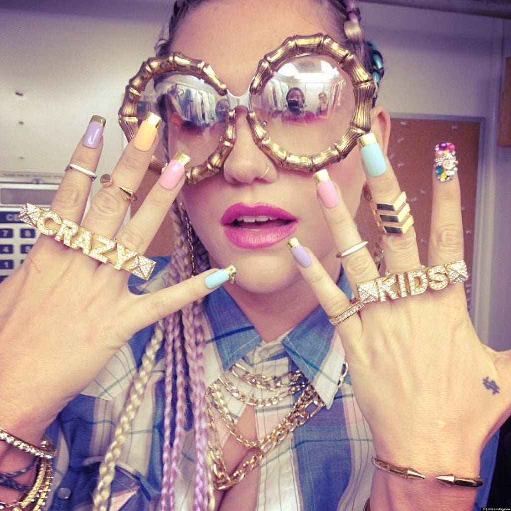 Kesha wearing Crazy Kids rings by Jenny Dayco 