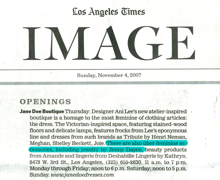 Los Angeles Times features Jenny Dayco jewelry