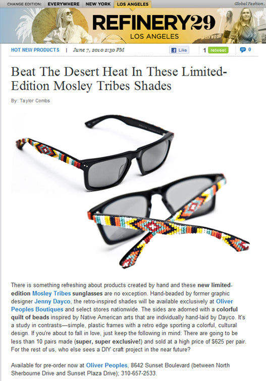 Refinery29 features Jenny Dayco beaded sunglasses for Mosley Tribes