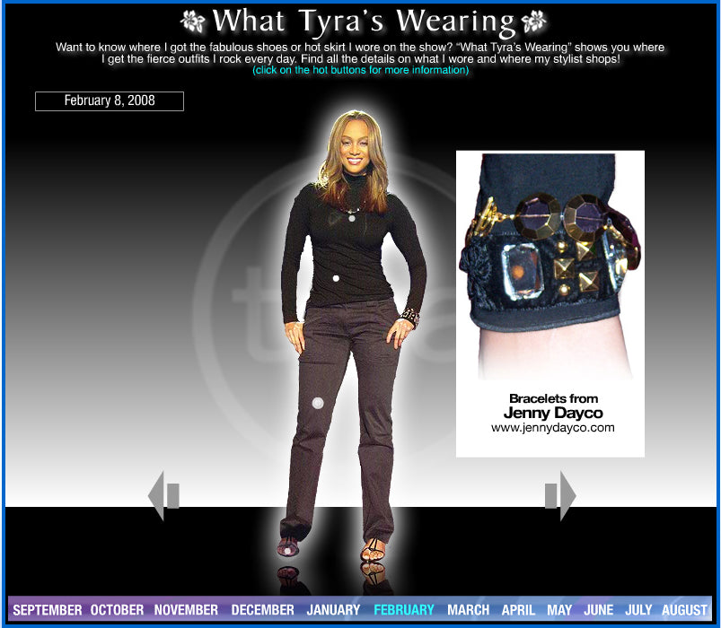 Tyra Banks wearing Jenny Dayco jewelry 