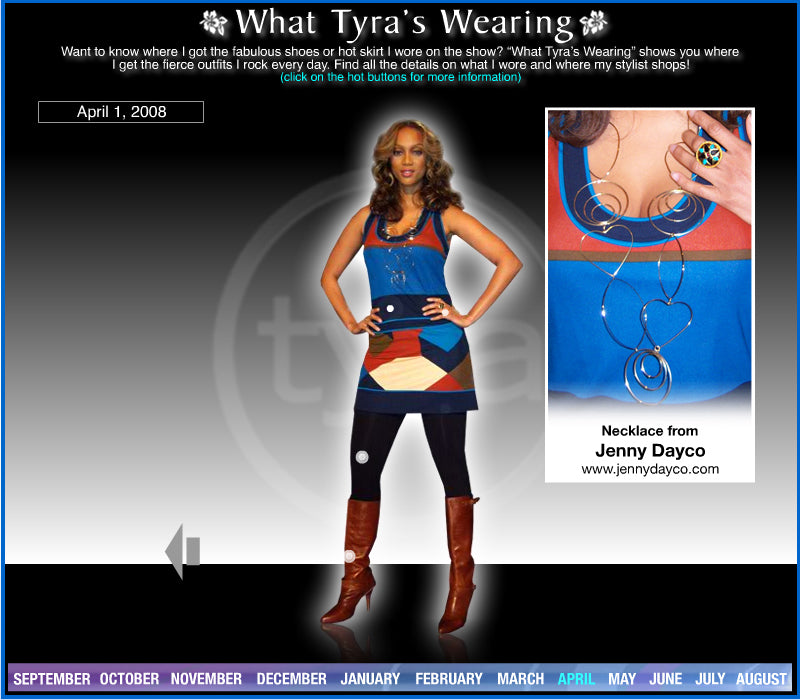 Tyra Banks wearing Jenny Dayco jewelry 