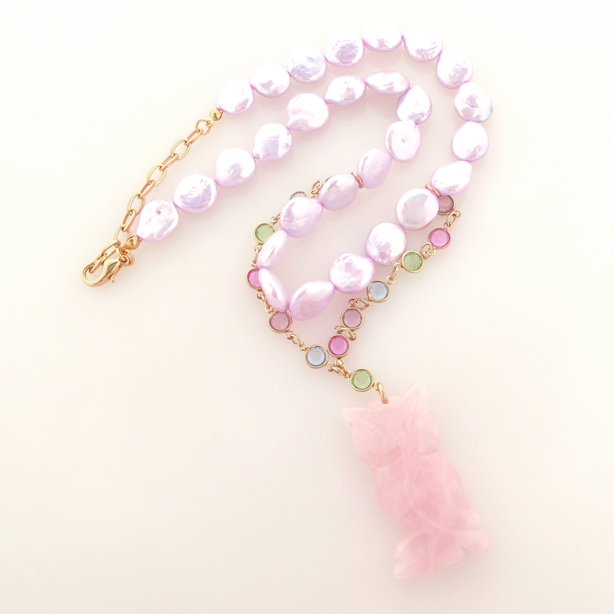 K18YG Rose Quartz with Owl ブレスレット