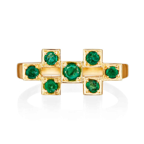 Checkerboard emerald ring remodel image straight on