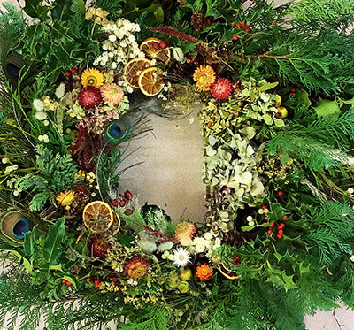Modern wreath made with wild flowers