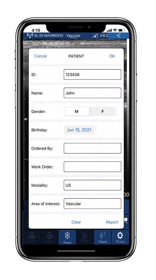 Manage patient's ultrasound image in the app with EagleView ultrasound.