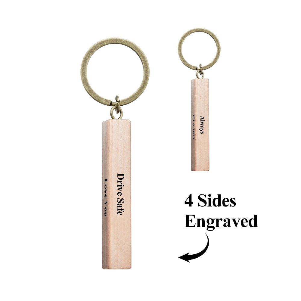 Wood Bar Keychain Custom 4 Sided Engraved Keychain Wooden Keychain