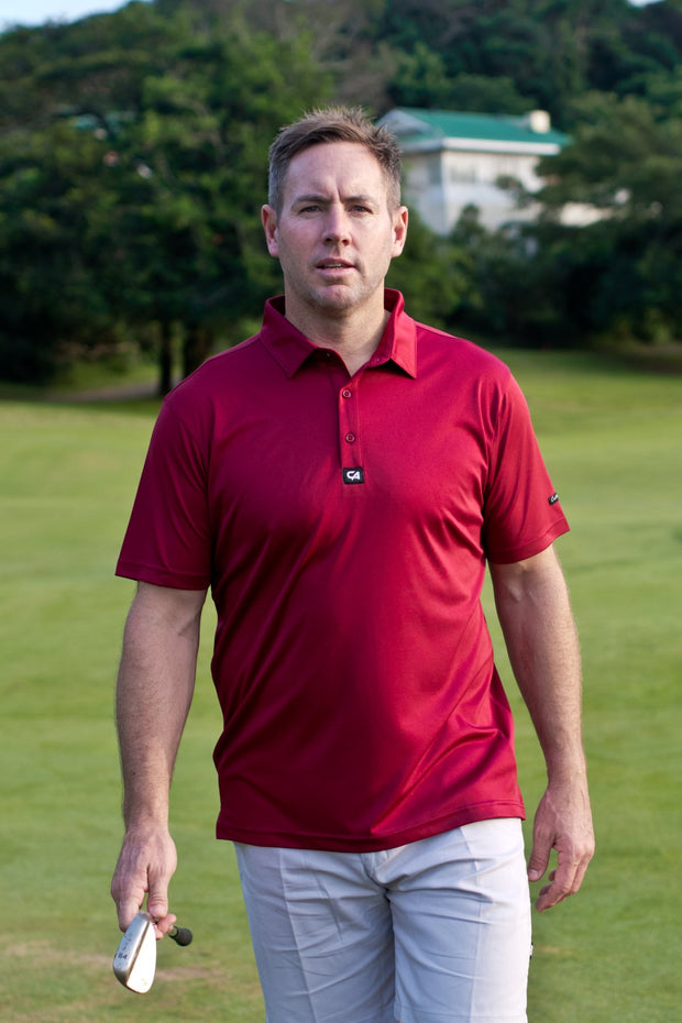 burgundy golf shirt