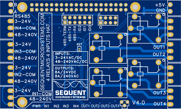 4-RELAYS 4-INPUTS Card Layout