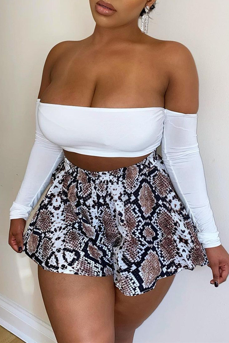 Fashion Sexy Print Backless Off the Shoulder Long Sleeve Two Pieces