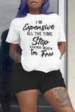 Fashion Casual Letter Print Basic O Neck Short Sleeve Two Pieces
