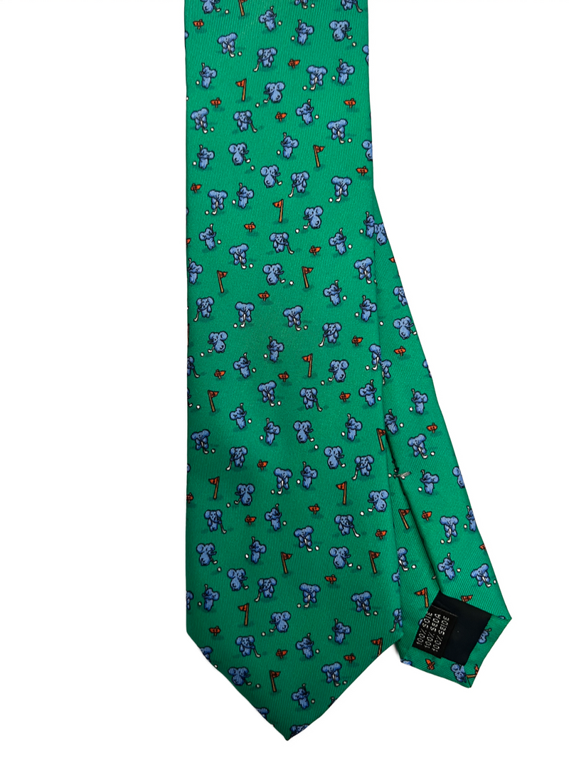 Cravatta seta elefante golfista verde bandiera Monsieur