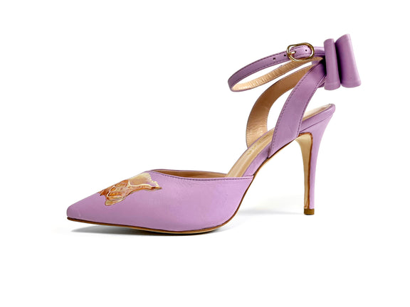 handpainted Italian comfortable lilac pumps heels with shell design