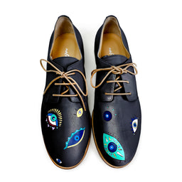 handpainted Italian comfortable oxford navy blue shoes with eye design