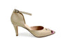 handpainted Italian comfortable beige pumps heels with digital flower design