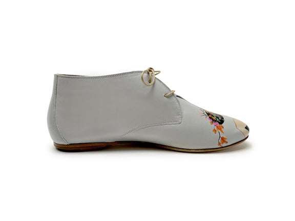 handpainted Italian comfortable gray chukka boots with witch design